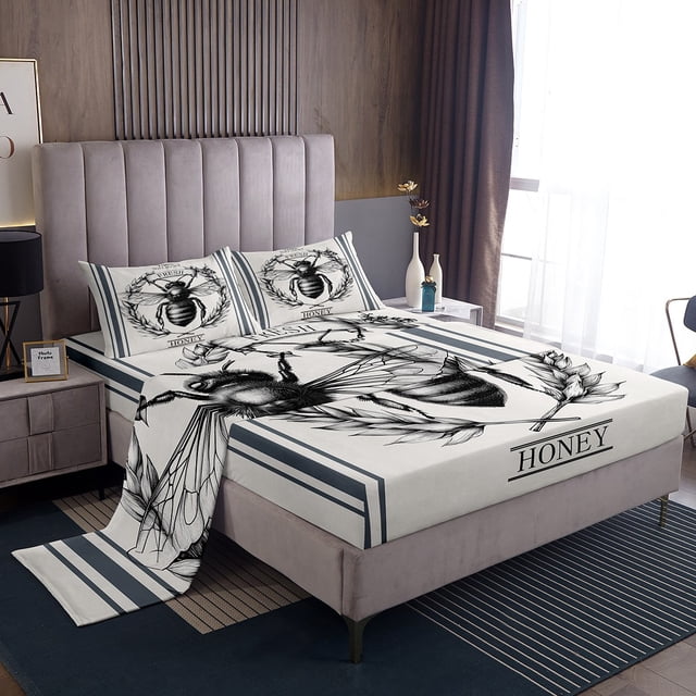 Erosebridal 3D Bee Sheet Set Twin, Fresh Honey Bedding Sets Twin Size, Rustic Animal Decor, 3 Pieces