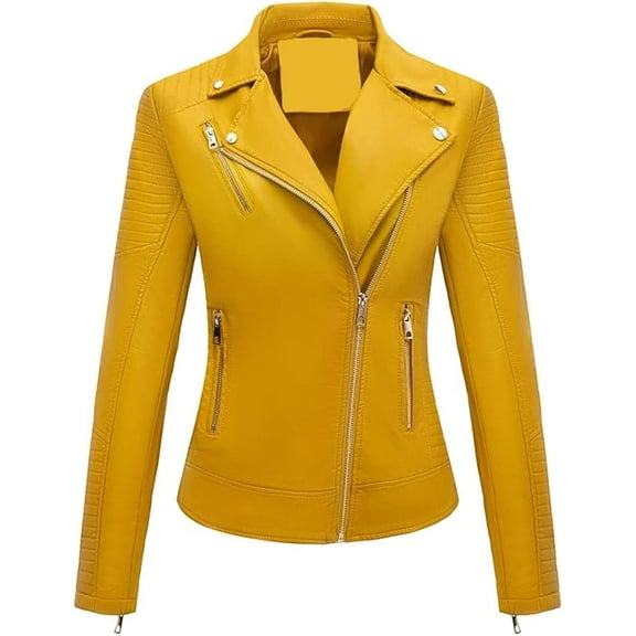 Women's Genuine Yellow Lambskin Leather Jacket Motorcycle Slim fit Biker Jacket W243