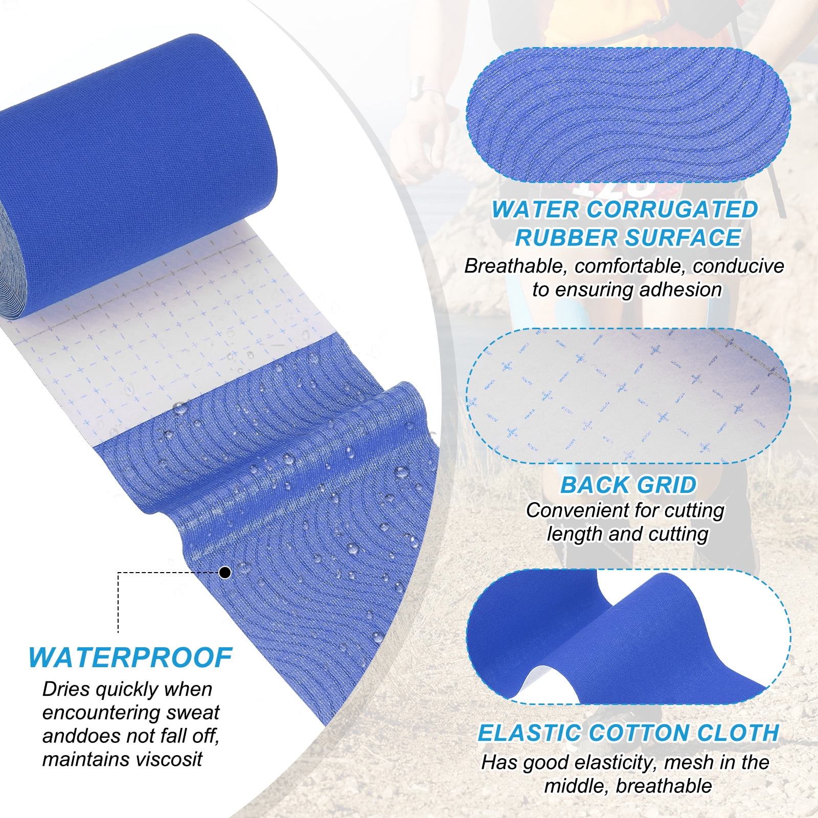 Uxcell Kinesiology Tape, Adhesive Cotton Sports Muscle Support Tape Waterproof Elastic Tape for Knee Ankle Wrist Dark Blue
