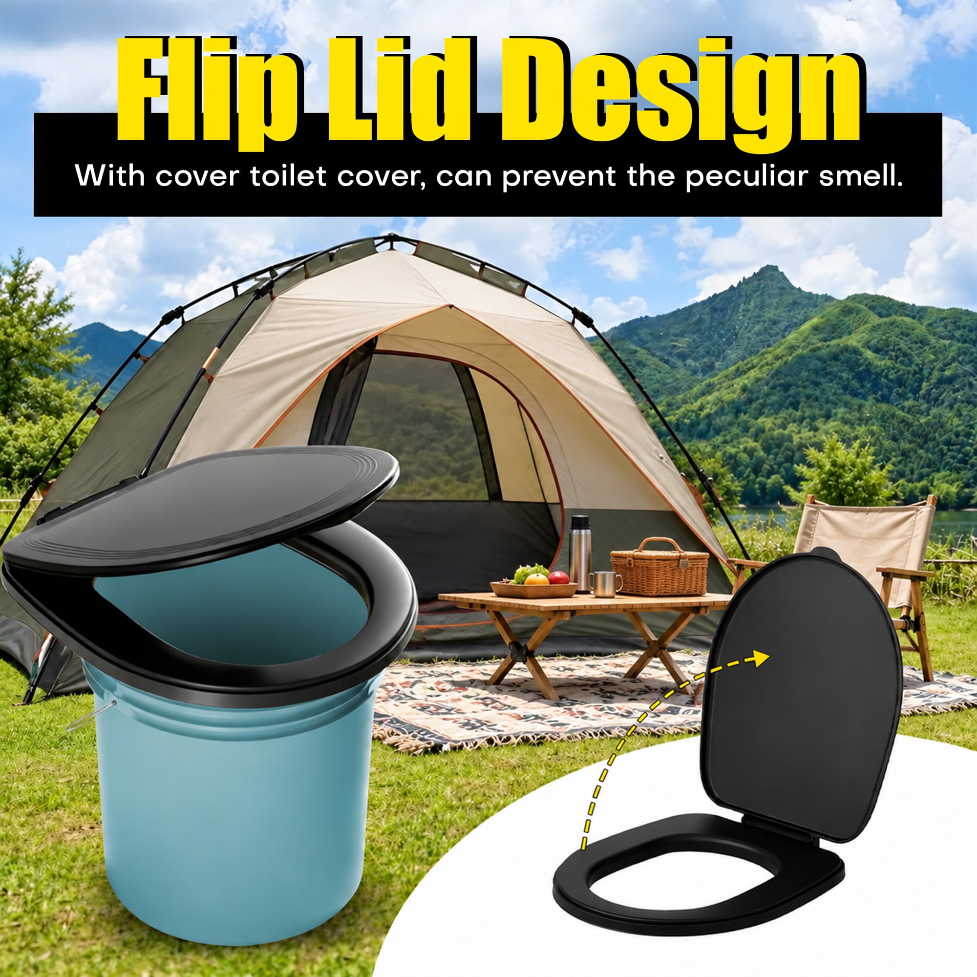 Toilet Seat, Outdoor Toilet Seat With Lid, Plastic Toilet Seat Cover Easy to Carry Portable Camping Outdoor Toilet Seat for Adults