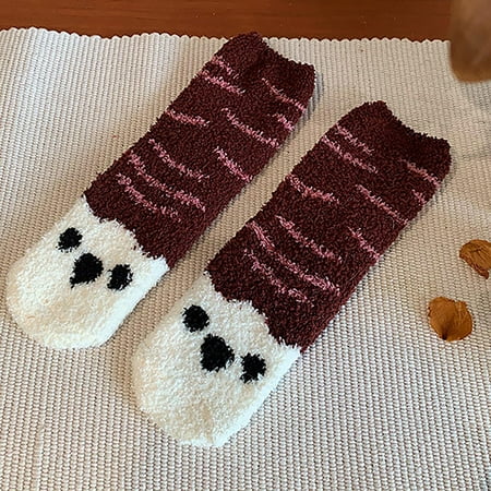 

ertutuyi adult animal print lovely puppy plush middle tude socks home stockings coffee