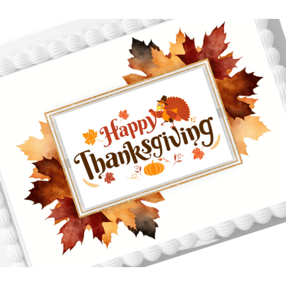 Happy Thanksgiving Watercolor Leaves Edible Icing Image Cake Decoration Topper
