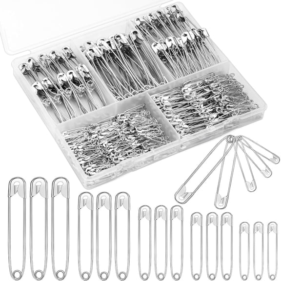 500 Pcs Safety Pins Bulk, 5 Sizes Assorted (Small to Large) - Silver Nickel Safety Pins for Sewing, Jewelry Making & DIY Crafts