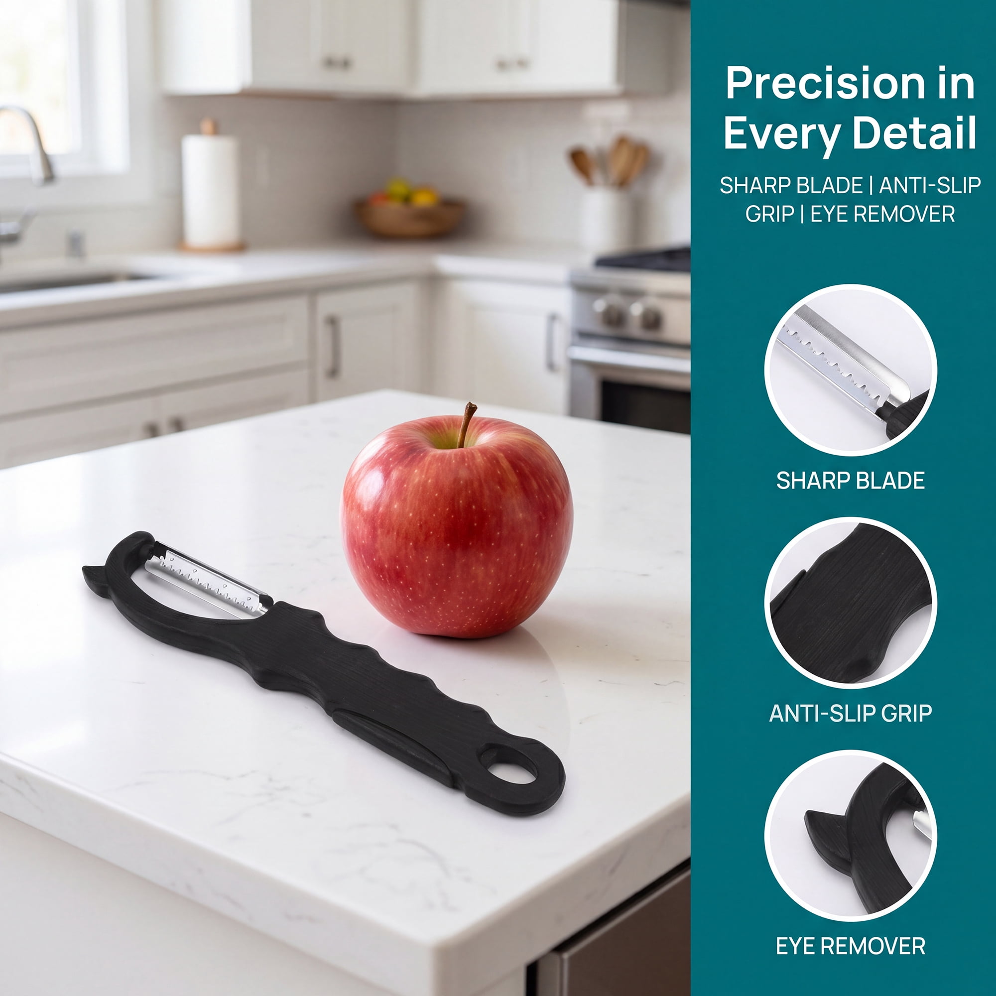 Unique Bargains Stainless Steel Lightweight Peeler with Hangable Hole Black-3 7.1 x 1.2"