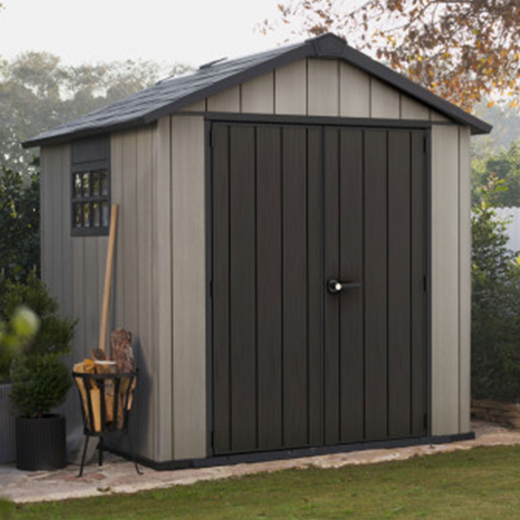 Keter Oakland 7 x 7.5 Foot Outdoor Garden Tool Storage Shed w/Windows, Gray