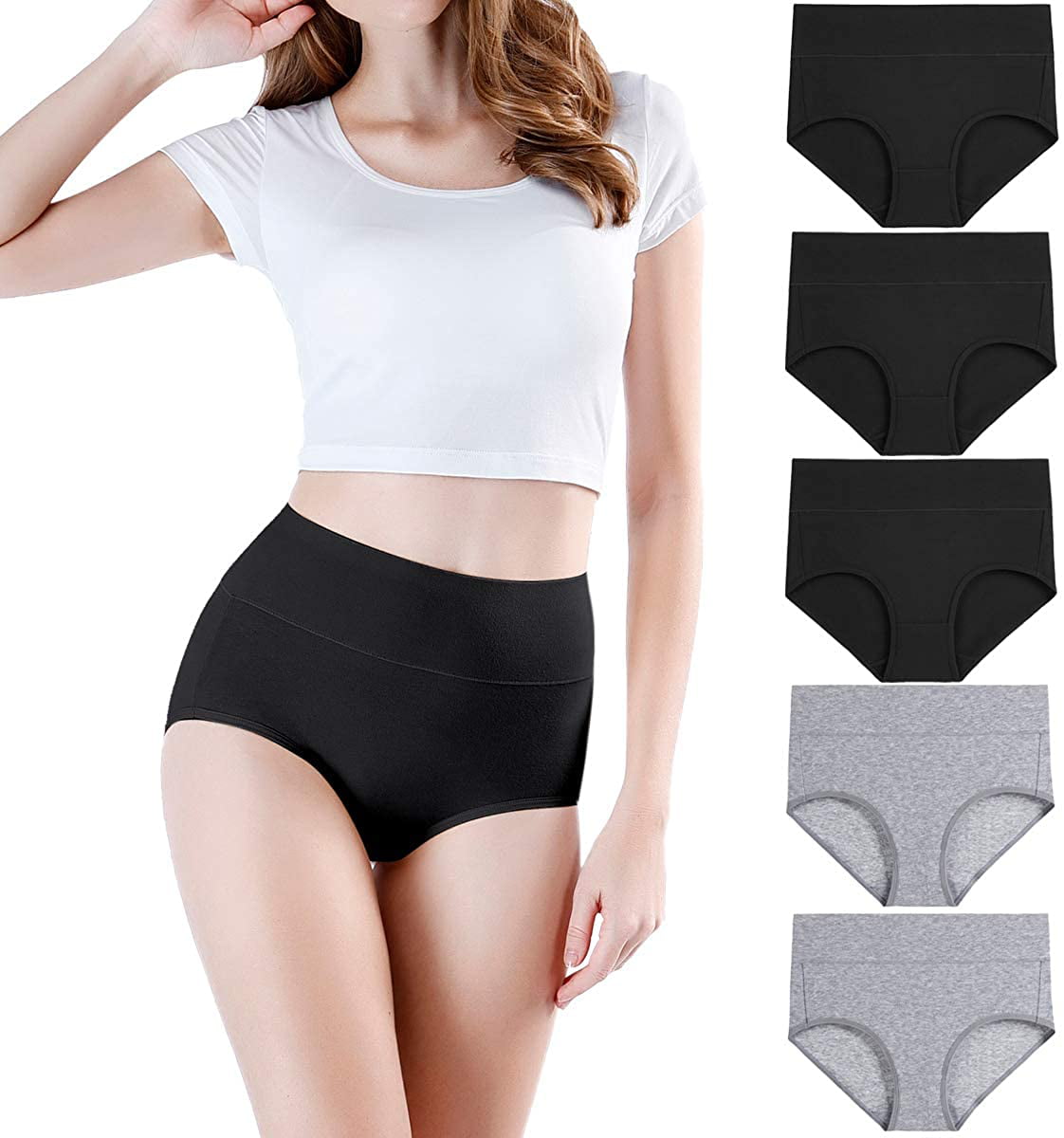 Multipack Cotton High Waisted Soft Womens Underwear Breathable Panties 