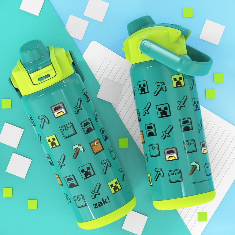 Zak Designs 20oz Minecraft Kids Straw Water Bottle, Stainless