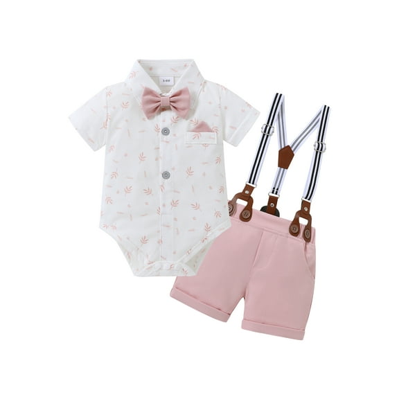 CARETOO Baby Boy Clothes Suit Romper Shorts Suspender Pants Bowtie Formal Outfits 95% Cotton 3pcs