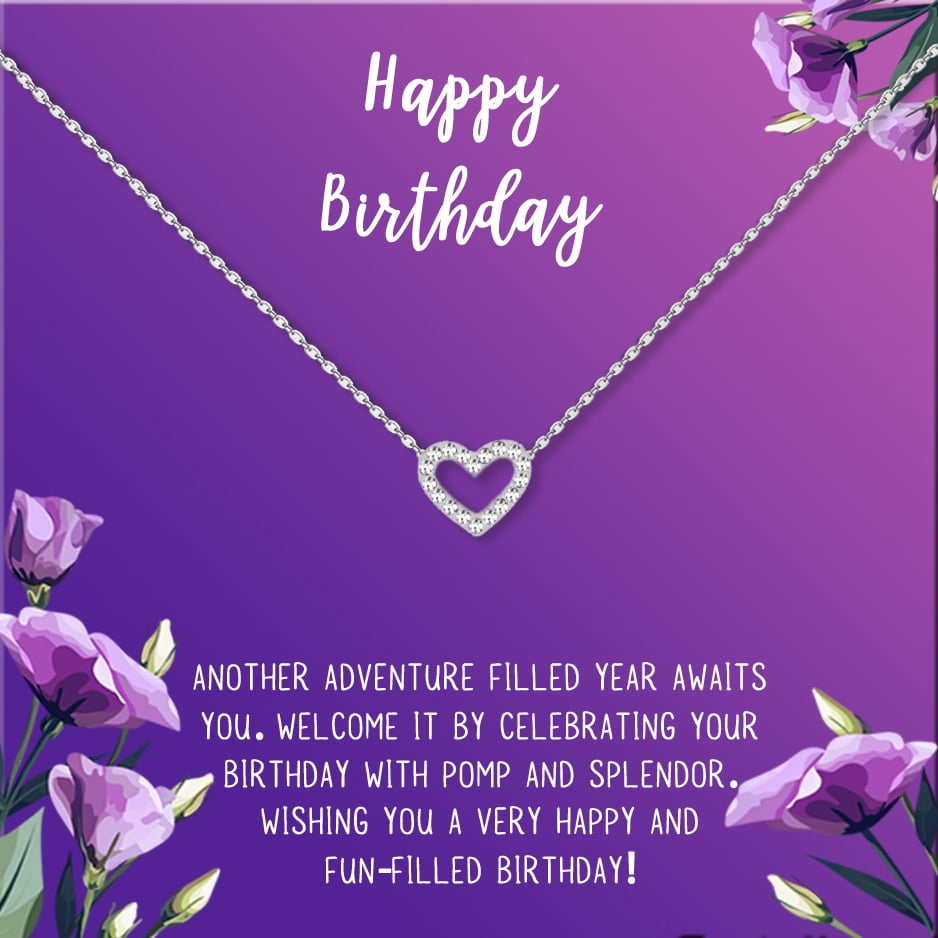 Anavia Happy Birthday Gifts Stainless Steel Fashion Necklace Birthday Card Jewelry Gift for Her, Birthday Gift for Friend-[Silver Mini Crystal Heart,Royal Purple Gift Card]