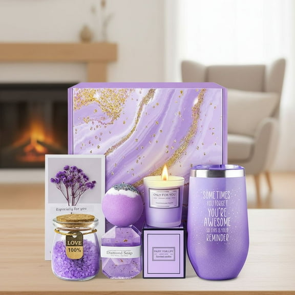 Gifts for Women, Mom, Wife, Girlfriend, Sister, Her - Happy Birthday, Christmas, Valentine's Day, Mothers Day Gifts - Lavender Spa Gift Basket Set