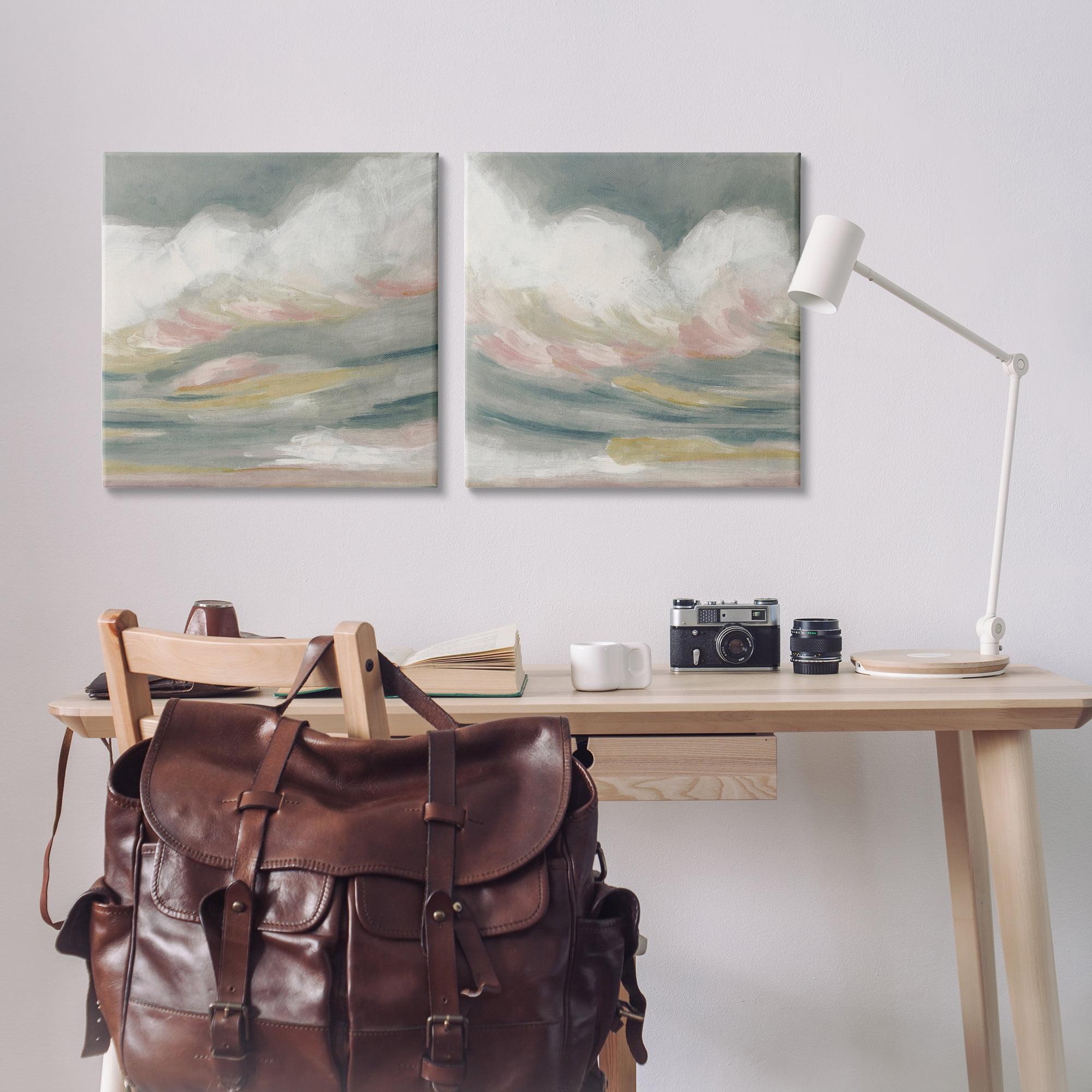 Stupell Industries Wispy Pink Mountains Abstract Painting Wrapped Canvas Art Print Wall Art, 24 x 24, Set of 2