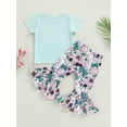 thumbnail image 4 of Bagilaanoe 2Pcs Toddler Baby Girl Easter Outfits Cartoon Print Short Sleeve T-shirt Tops + Flare Trousers 12M 18M 24M 3T 4T 5T Kids Long Pants Set, 4 of 8