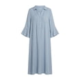 thumbnail image 7 of Women's Linen Casual Feel Shirt Dress Collared V Neck Half Sleeve Midi A-Line Swing Dress Relaxed Fit Flowy Work Office Daily Wear Breathable Apparel, 7 of 7