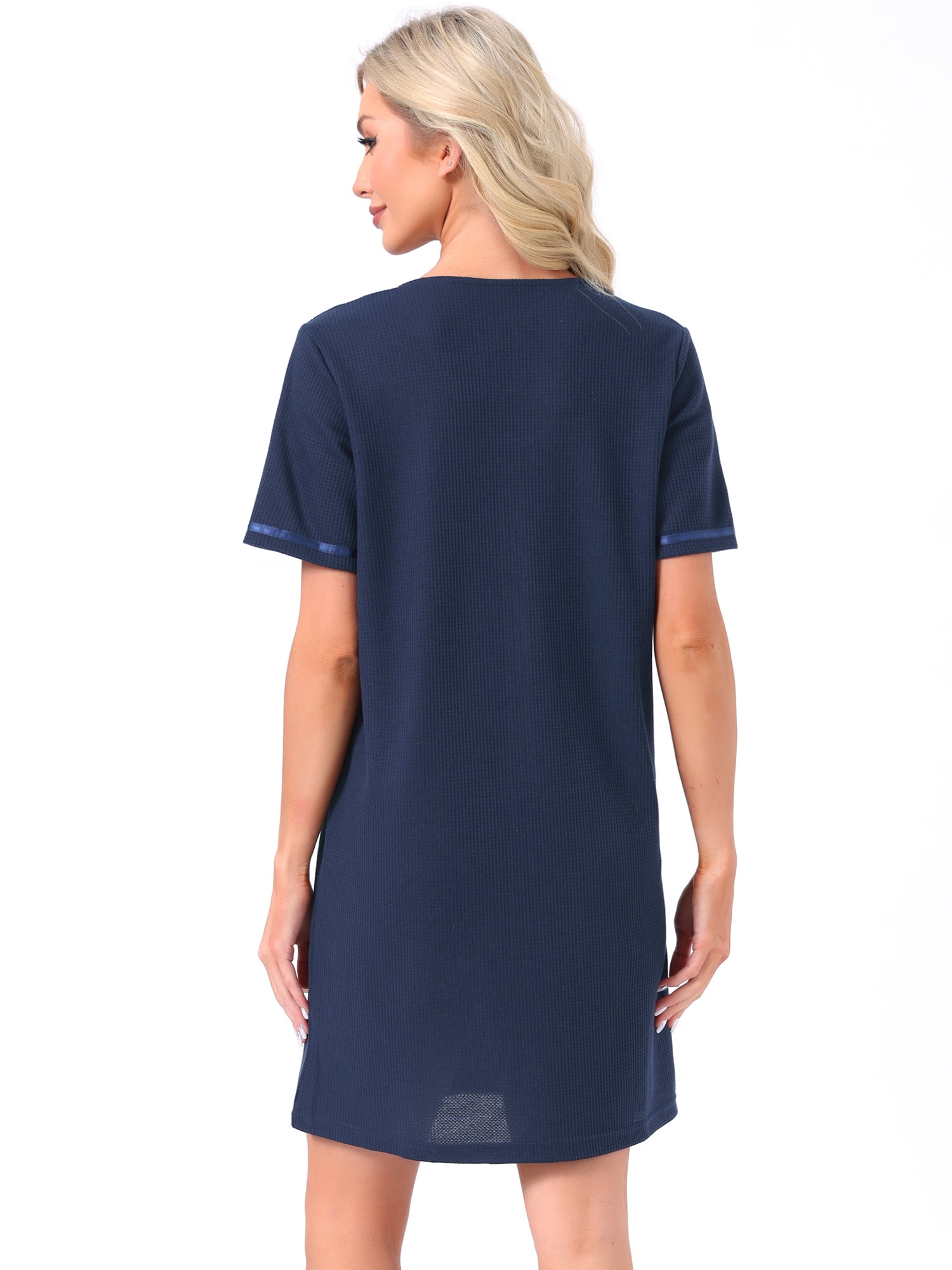 DARING DIVA Women's Lightweight Short Zipper Waffle Bathrobe with Pockets M Blue