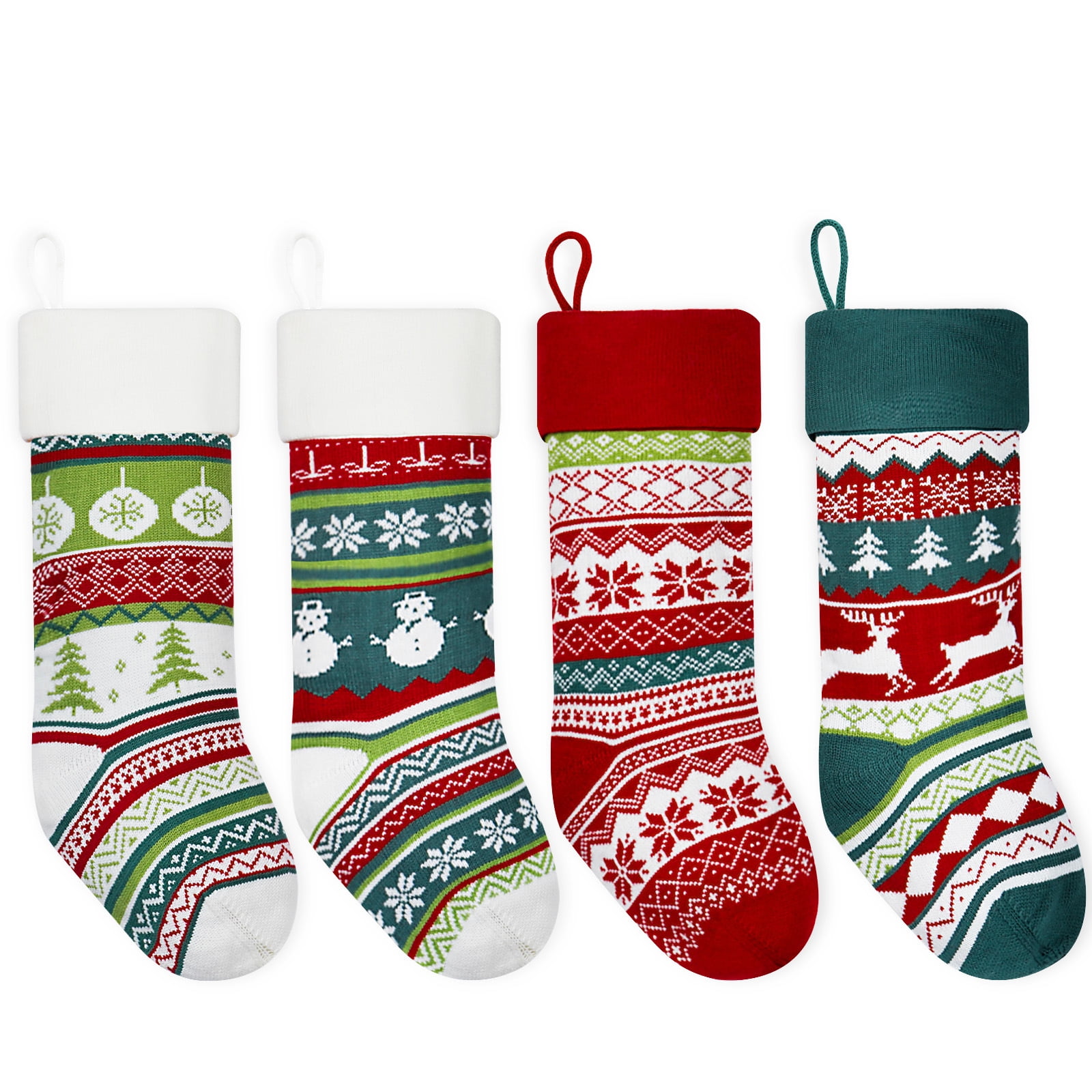 Dalrosia Knit Christmas Stockings,4PCS Snowflake Reindeer Snowman Personalized Cable Knit Stockings for Christmas Candy Gifts Decor
