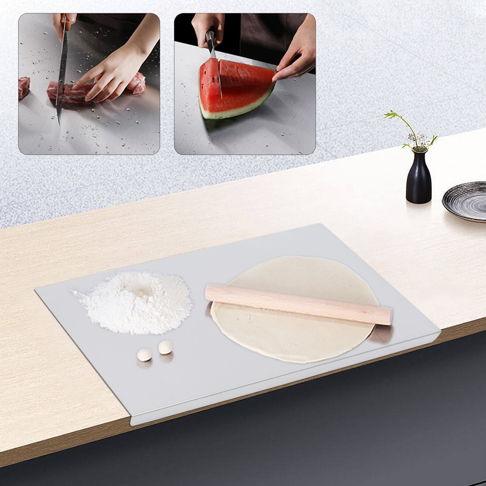 Stainless Steel Cutting Board, Counter Top Protector with Front Overhang for Kitchen 19.6 X 15.7 X0.5in