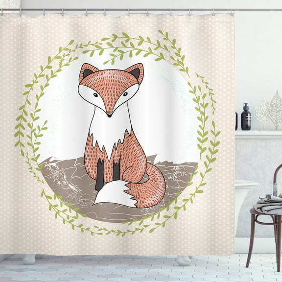 Ambesonne Fox Shower Curtain, Forest Animal Polka Dots, 69"Wx84"L, Multicolor
