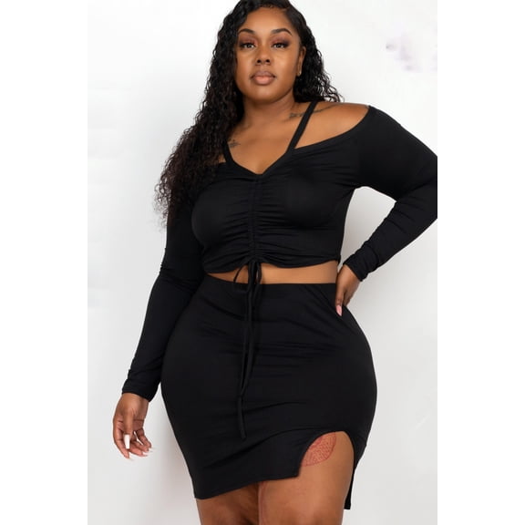 Plus Women Off Shoulder Skirt Set