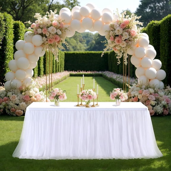 White Tulle Table Cloth for Rectangle Tables 6ft Tutu Table Skirt Tulle Desk Skirts Ruffle Tablecloth Wrinkle Stretch Decorations