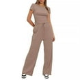 thumbnail image 3 of Women's Casual Pajamas Set with Pockets, Khaki, 3 of 6