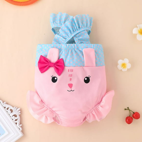 EGNMCR Bikini Sets for Girls Newborn Baby Kids Ruffles Bunny Print One-Piece Swimsuit Bathing Beach Swimwear Girl Server