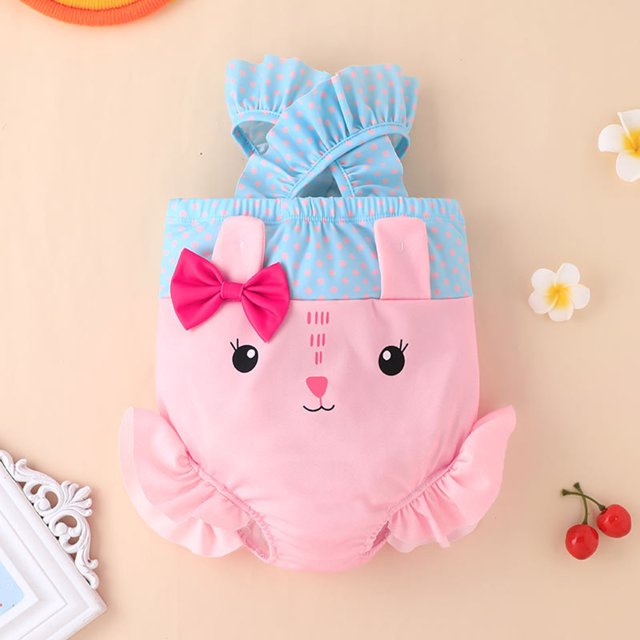 EGNMCR Bikini Sets for Girls Newborn Baby Kids Ruffles Bunny Print One-Piece Swimsuit Bathing Beach Swimwear Girl Server