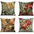 thumbnail image 1 of Paquete de 4 fundas de almohada impermeables para exteriores de 18 x 18 pulgadas, fundas de cojín de lino para jardín, fundas de almohada decorativas con flores rojas vintage, 1 of 5