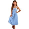 thumbnail image 2 of Vestido largo con tirantes desmontables y bolsillos sueltos de color liso para niñas, 2 of 9