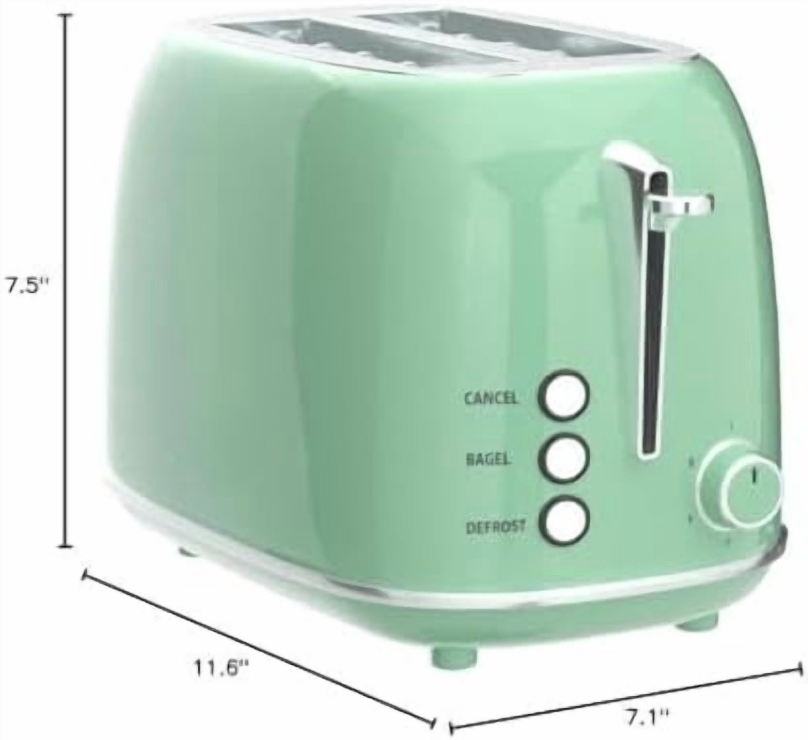 2 Slice Stainless Steel Toaster Retro with 6 Bread Shade Settings, Bagel, Cancel, Defrost Function, Extra Wide Slot, Removable Crumb Tray Green