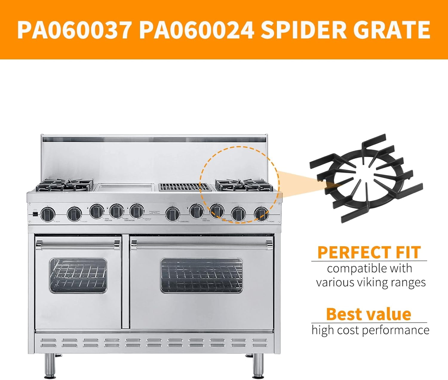 Aniceparthy PA060037 PA060024 Spider Grate Replacement for Viking Professional Range Parts Spider GrateVDSC305 VGIC305 VGIC365 Viking Gas Range Grate Stove Cooktop Burner Grate Cast Iron Rack Black