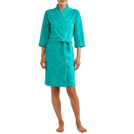 Bella Terry Robe - Women's and Women's Plus Embossed Terry Wrap Robe