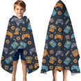 thumbnail image 3 of Retro Consoles Games Icons Blue Pattern Hooded Bath Towel，60"x35" for Ages 3 To 12 Kids, Quick Dry Lightweight Soft Microfiber Hood Beach Towel Cover Up for Kids, 3 of 7