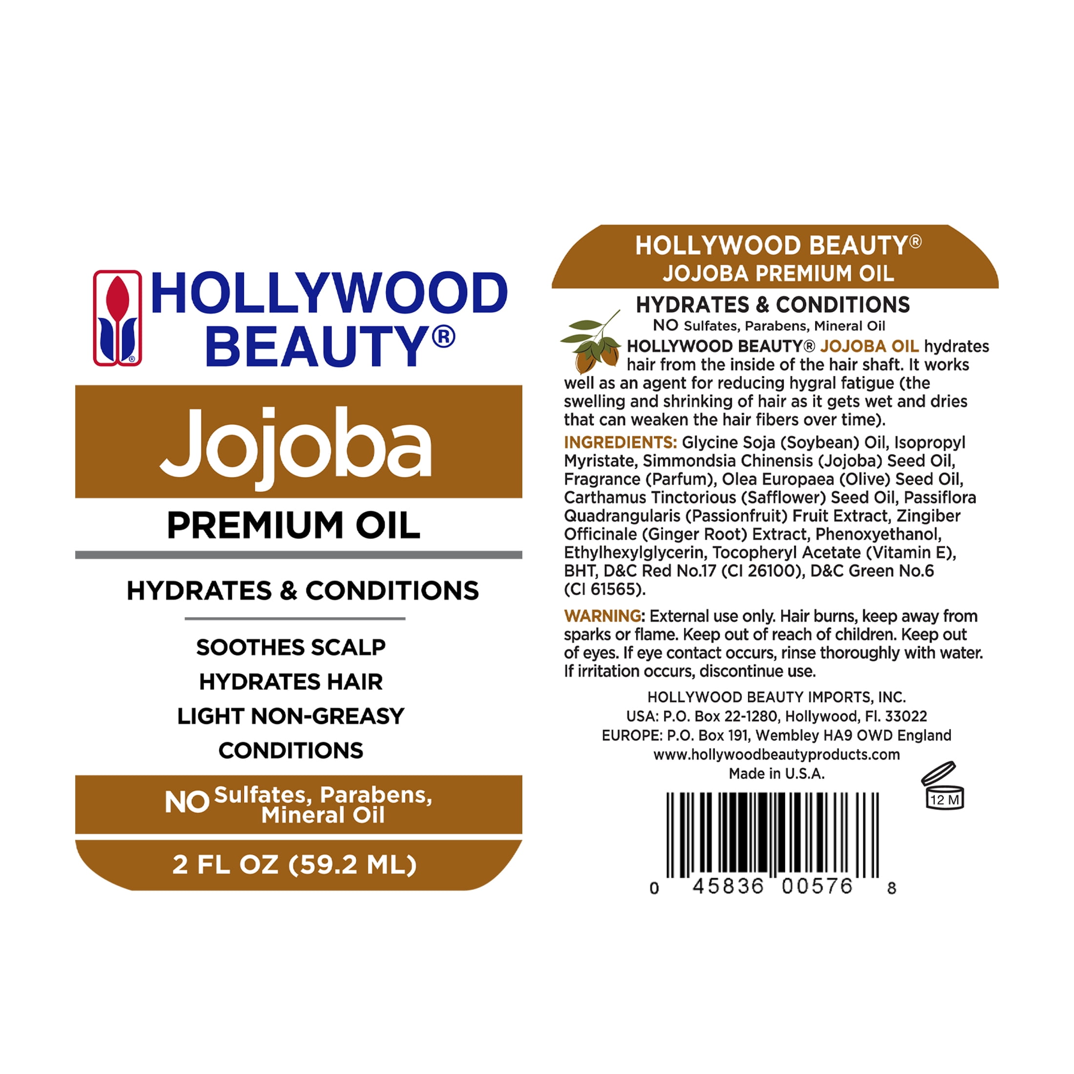 (3 pack) Hollywood Beauty Jojoba Oil for Hair, Scalp, and Skin, 2 fl oz, Smoothing & Straightening all Hair Types