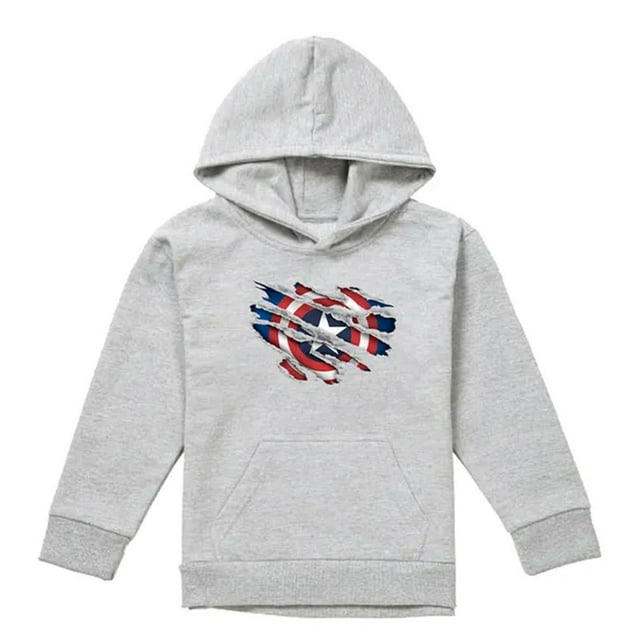 Captain America Chandail à Capuchon Déchiré en Chiné pour Garçons/filles