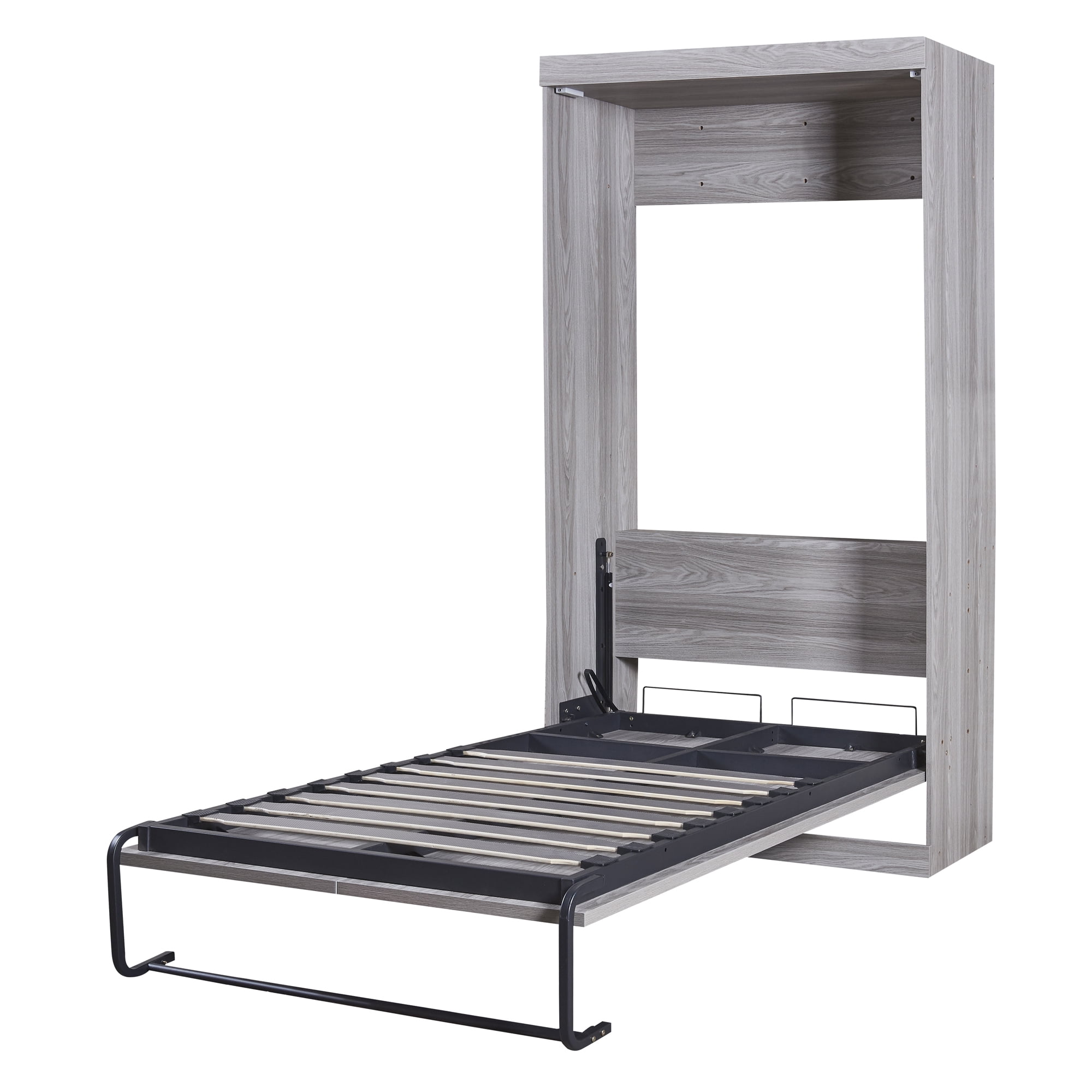 Euroco Pine Wood Twin Size Murphy Bed, Convertible Wall Bed into A Cabinet for Kids Teens, Gray