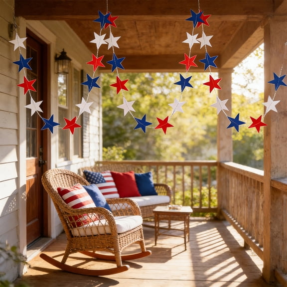 4th of July Decorations - Patriotic Star String Decoration,13.12 Ft Red White Blue Streamers Banner,Memorial Day Decorations