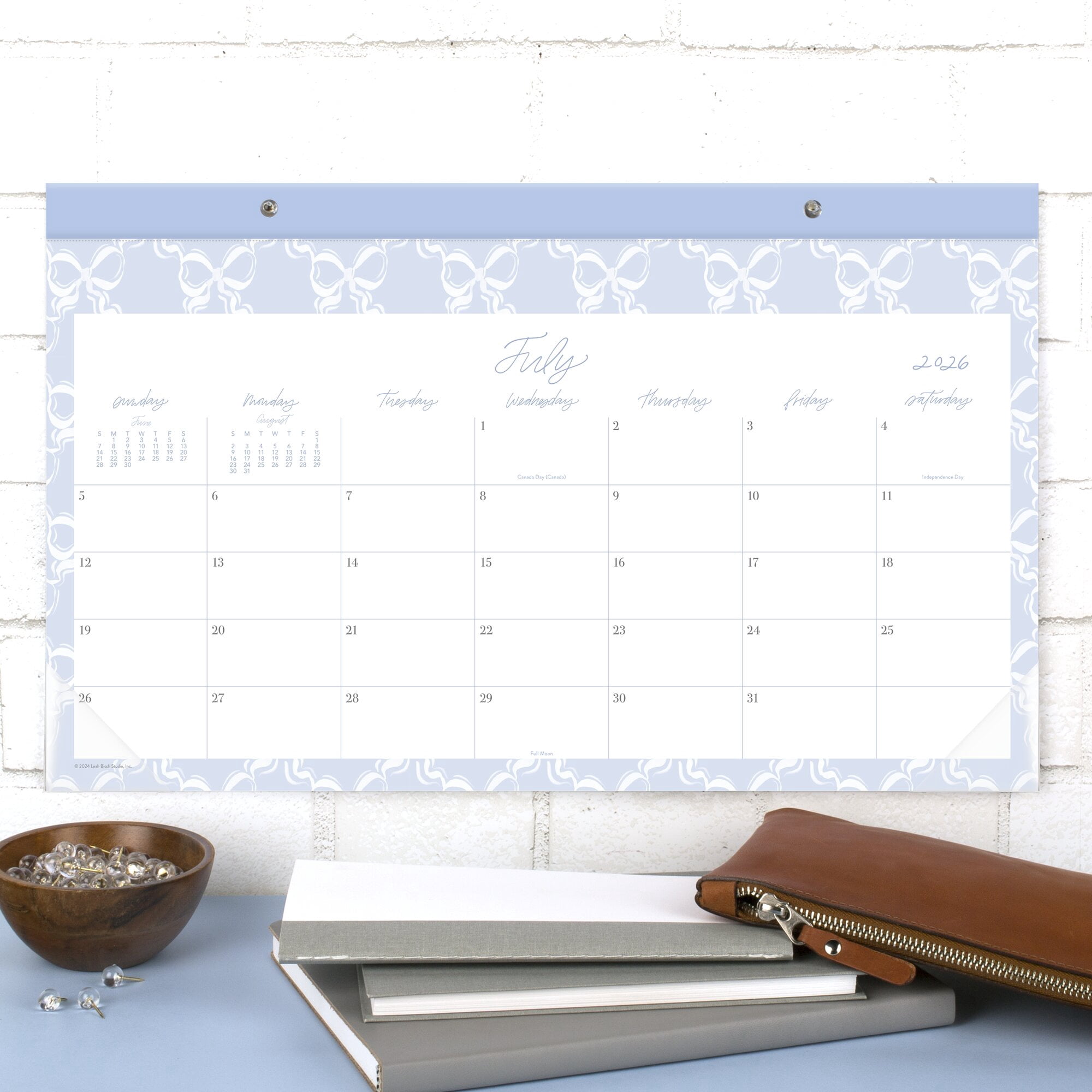 Leah Bisch for Mead Cambridge Academic 2026-2027 Monthly Desk Pad Calendar Bow