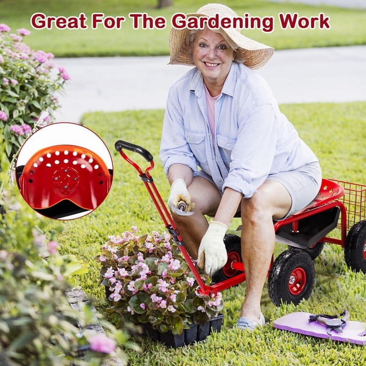 AsterOutdoor Rolling Garden Work Seat Iron, 35 x 17.7 x 22.4 in