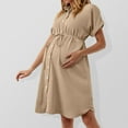 thumbnail image 2 of Women's Maternity Dress - Casual Short Sleeve V-Neck, Loose Button Down Shirt Dress for Pregnancy, Breathable Summer Dress,Size for S, 2 of 7