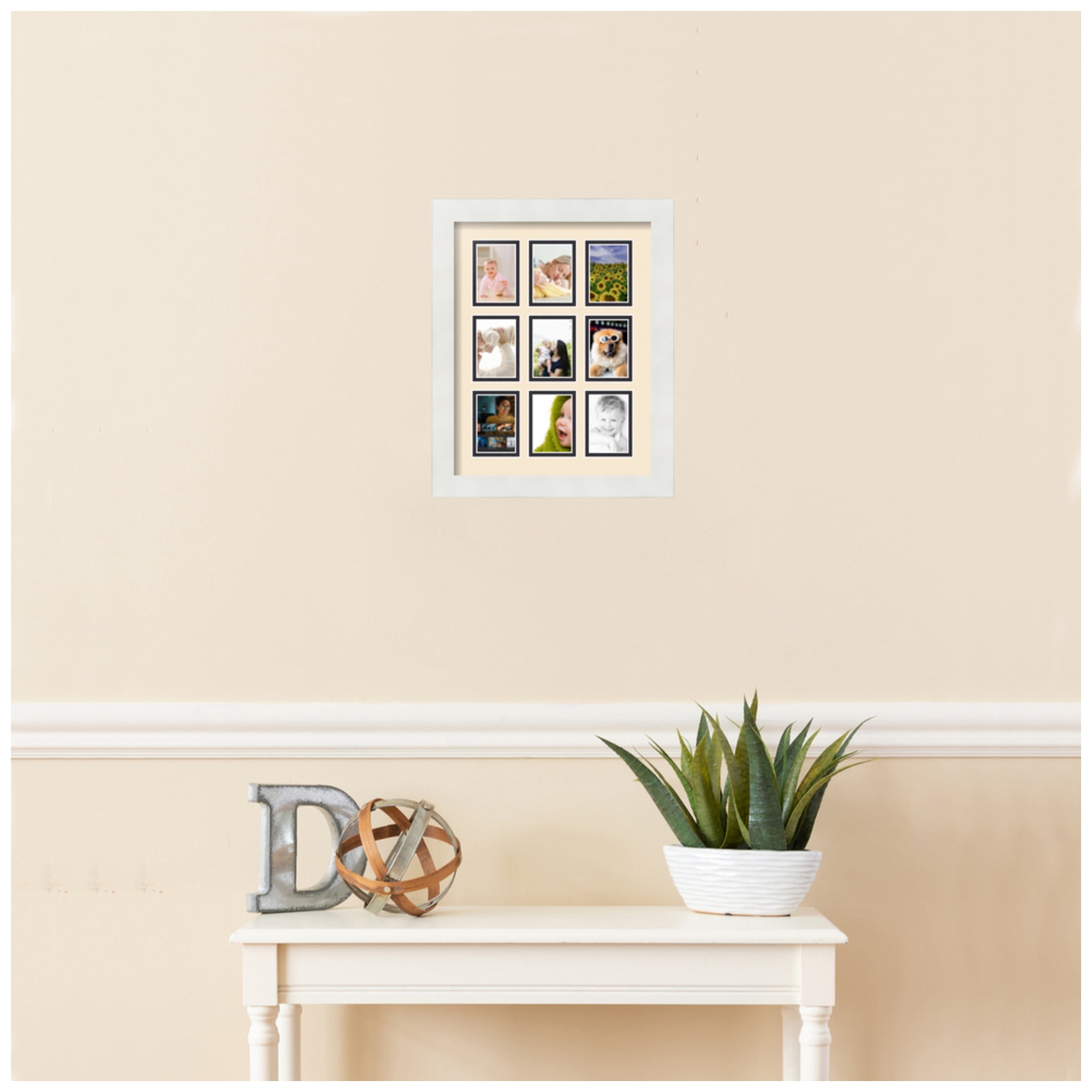 ArtToFrames Collage Photo Picture Frame with 9 - 2x3 Openings, Framed in White with Alabaster and Black Mats (CDM-3966-213)