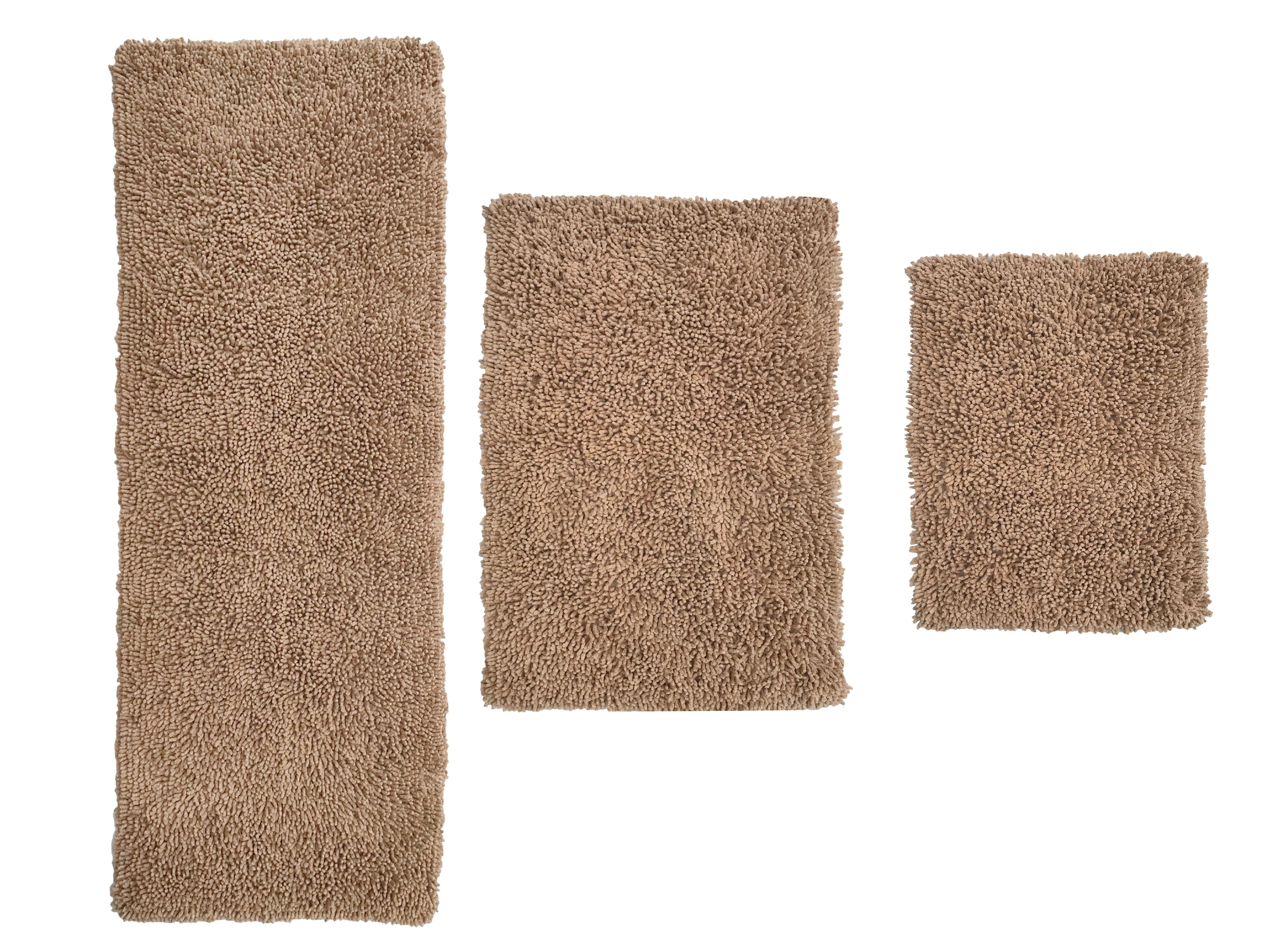 Home Weavers Fantasia Collection Absorbent Cotton Soft Bathroom Rugs 3 Piece Set with Runner