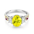 thumbnail image 2 of Gem Stone King 925 Silver and 10K Yellow Gold 3-Stone Ring Oval Canary Mystic Topaz and Moissanite (2.50 Cttw, Size 6), 2 of 3
