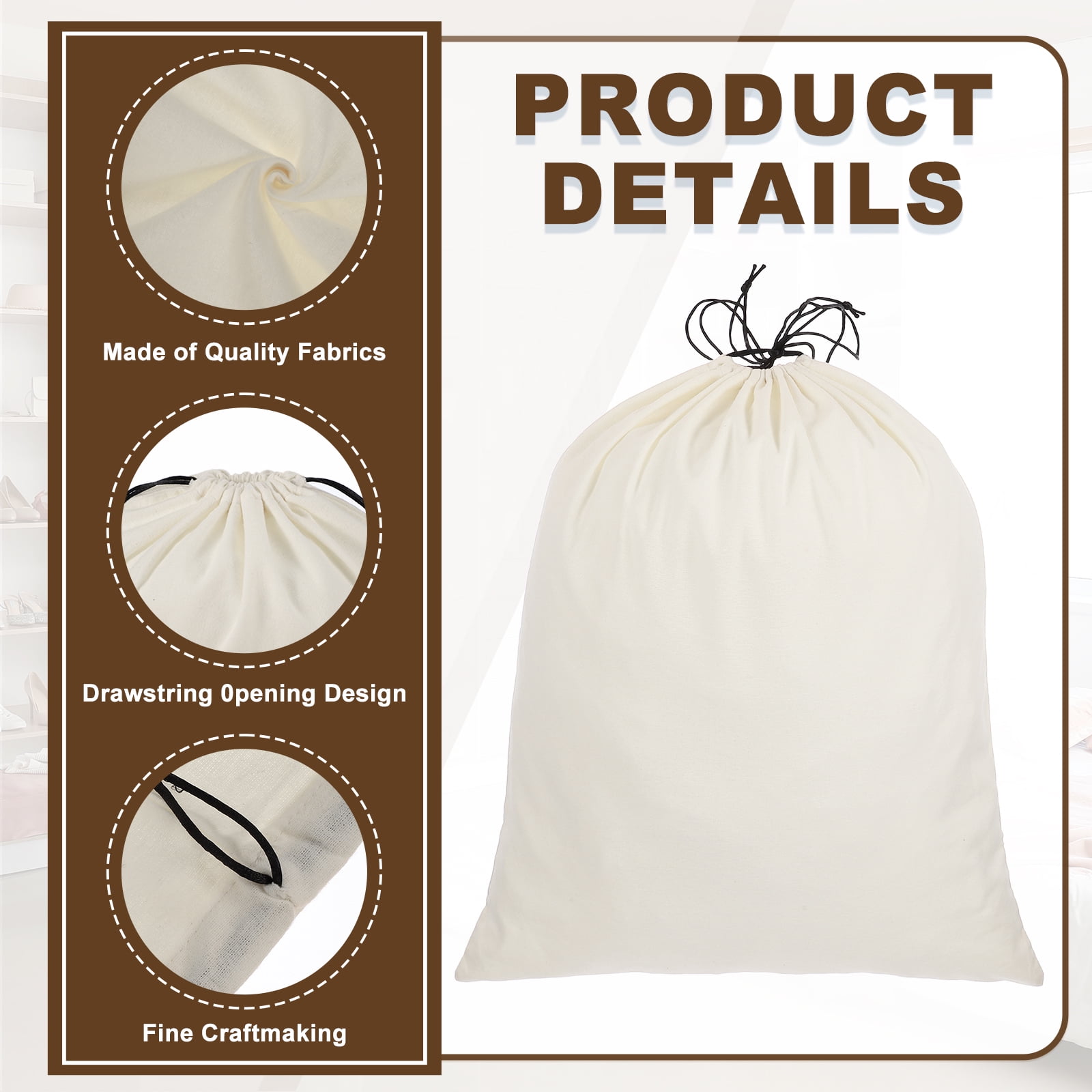 Uxcell 2 Pack Dust Bags for Handbags, 19.3x23.7" Cotton Drawstring Storage Pouch Bag Dust Cover Storage Bags for Purses Shoes Boots Daily Travel Storage, Beige