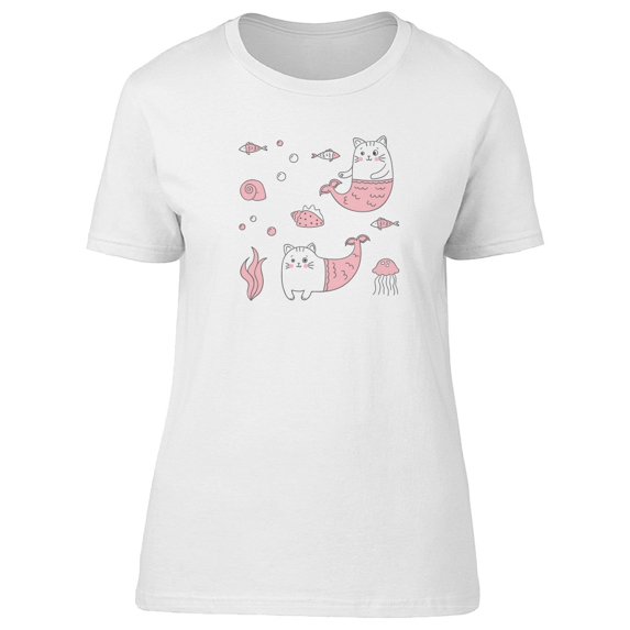 Cat Mermaid Funny Doodle Tee Women's -Image by Shutterstock