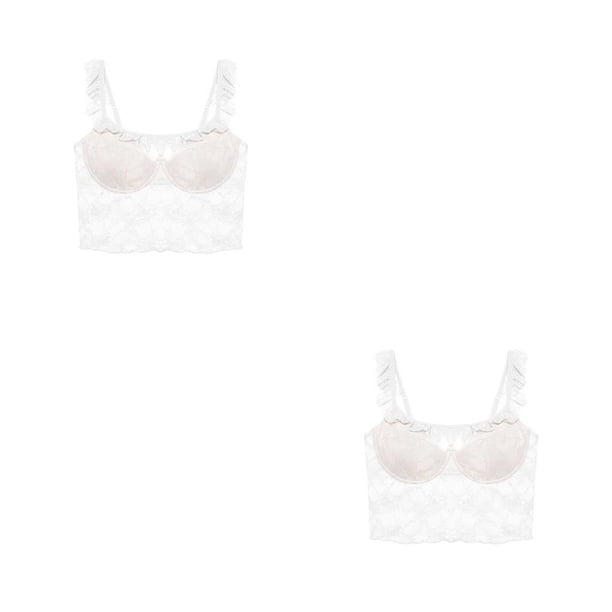 Sujetador sexy Qarigey lencería de encaje ropa de dormir para mujer ajustable Blanco S 2piezas
