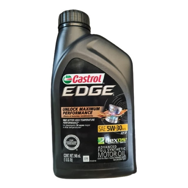 aceite 5w30 castrol edge litro 100% sintético botella negra 1 L, vista frontal centrada con tapa roscada; envase rectangular con hombro inclinado, etiqueta con logo Castrol, texto EDGE, especificación SAE 5W-30 y 'Advanced Full Synthetic Motor Oil'.