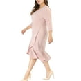 thumbnail image 4 of GRACE & GRANDEUR Women's Plus Size Valentines Day Bodycon V-Neck 3/4 Sleeve Slim Ruffle Hem Wrap Dresses 4X Pink, 4 of 8
