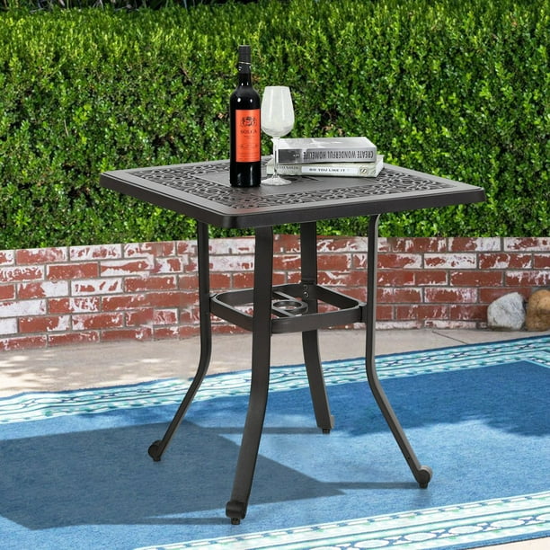 Captive Design Cast Aluminum Dining Table Square Outdoor Bistro With Umbrella Hole Bronze Com - Spray Paint Aluminum Patio Table With Umbrella Hole