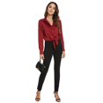 thumbnail image 5 of Needbo Women's Blouse Satin Silk Long Sleeve Button Down Shirts with Pocket Casual Work Office Top, Wine Red XS-3XL, 5 of 8