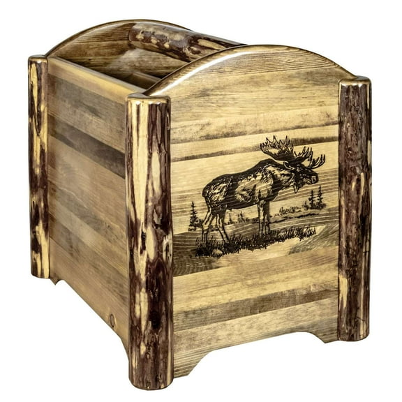 Glacier Country Collection Magazine Rack w/ Laser Engraved Moose Design